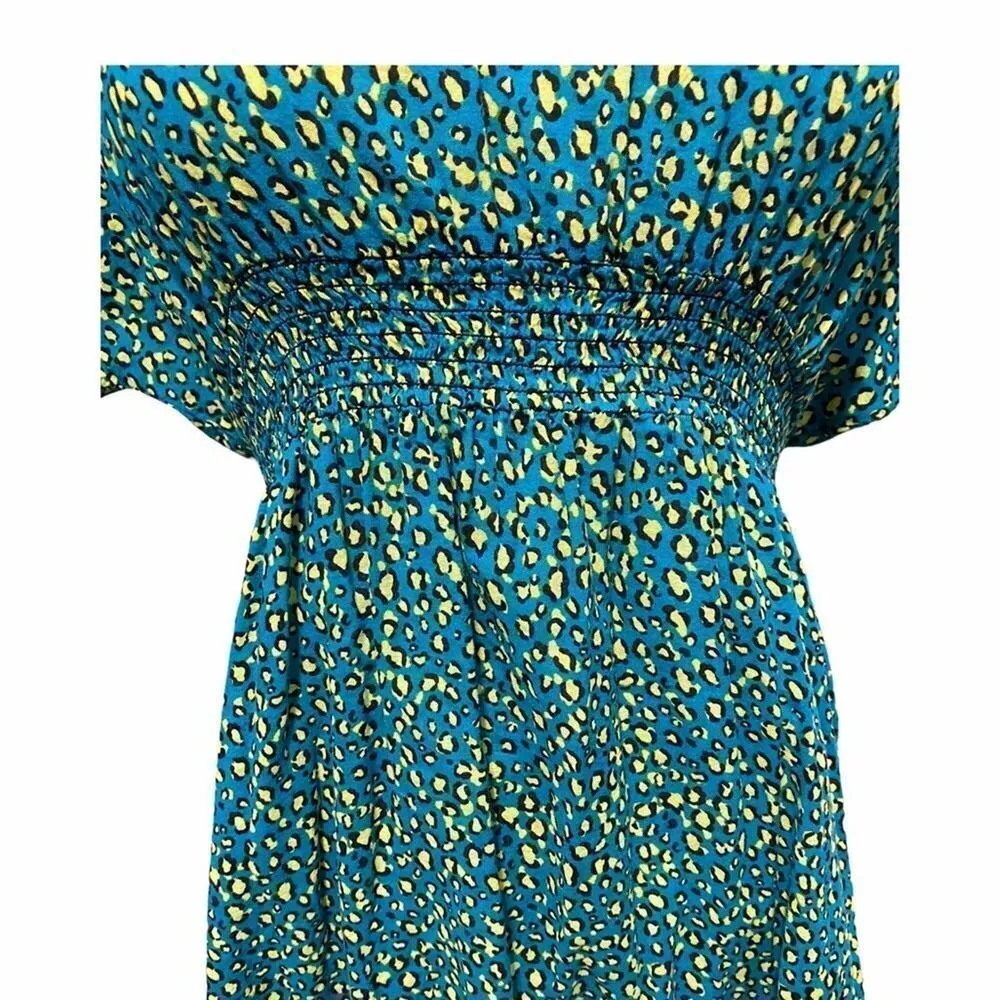 Xhilaration V-Neck Cheetah Leopard Animal Print Swim‎ Cover Up Blue Green Large - Image 4