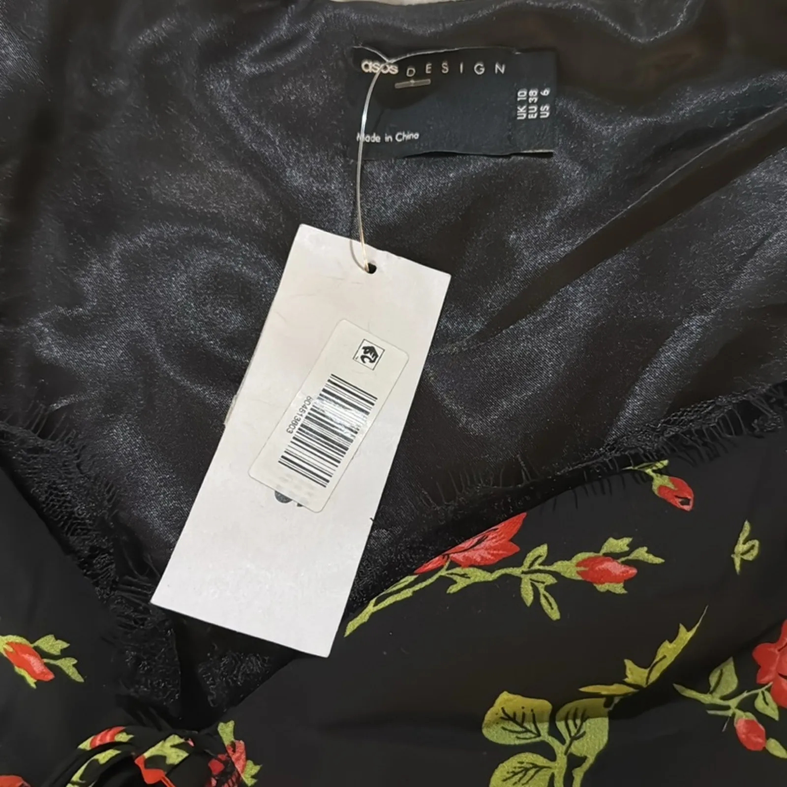 ASOS DESIGN Eyelash Lace Insert Skater Mini Dress - Rose Floral Size 6 - Image 9