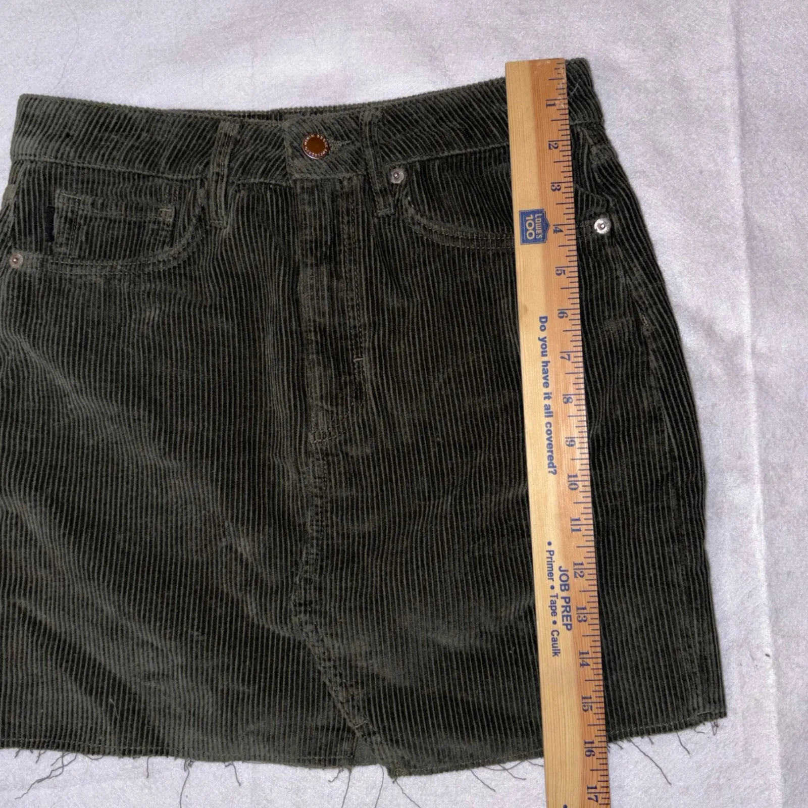 Superdry Olive Green Corduroy Mini Skirt Raw Hem Size‎ 28 - Image 10