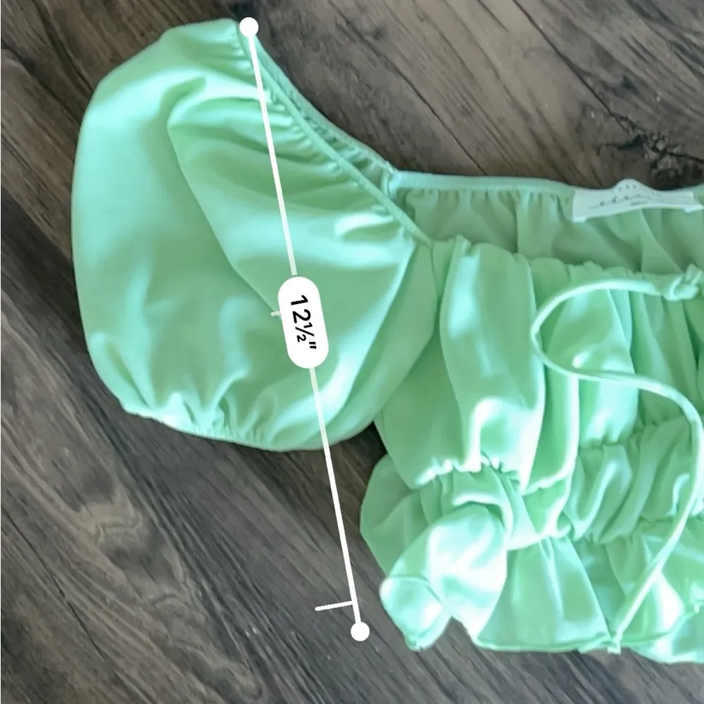 American Threads  green puff sleeve crop top - Image 4