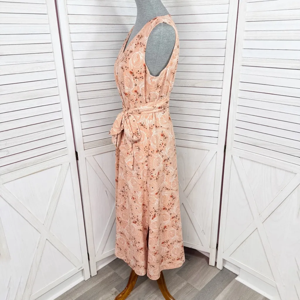 Anne Klein Floral Printed Sash Waist Sleeveless Midi Dress Peach Medium - Image 3