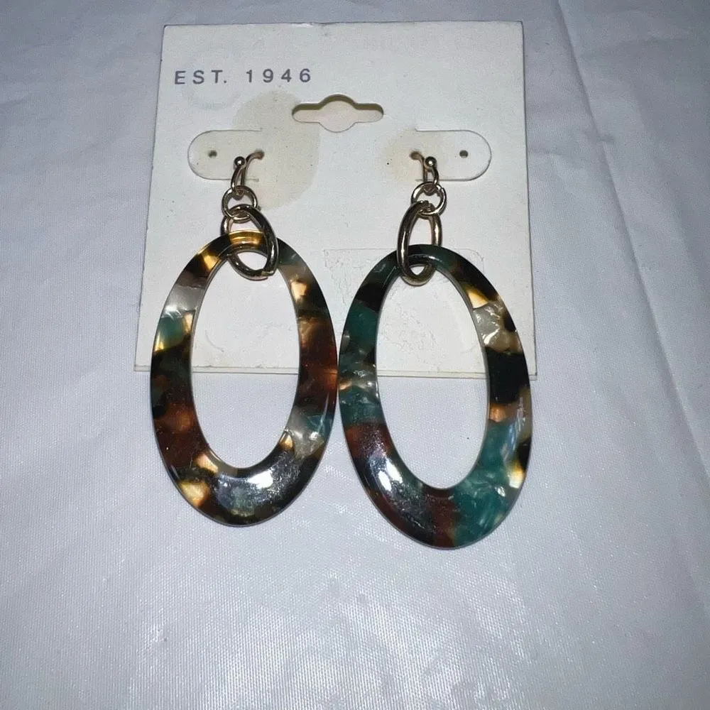 Established 1946‎ Tortoise Shell Plastic Oval Dangle Earrings Blue - Image 2