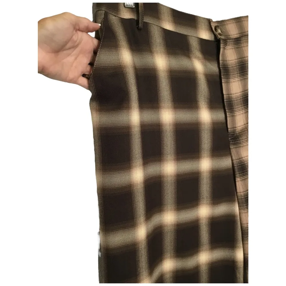 New BP Clothing Ombre Mix Plaid High Rise Wide Leg Trousers Brown 1X - Image 5