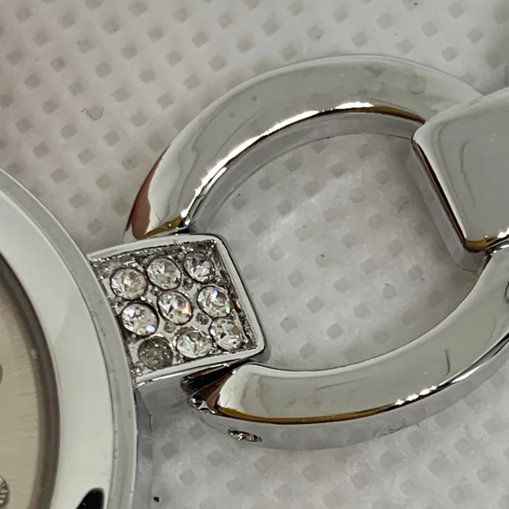 Ellen Tracy women watch silver tone rhinestones 28mm round up to 7.5” running - Image 4