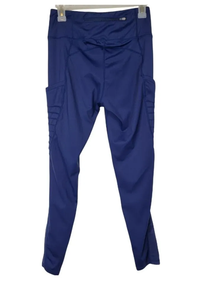 Yelete Blue High Waist Mesh Leggings with Moto Pockets Size Medium - Image 4