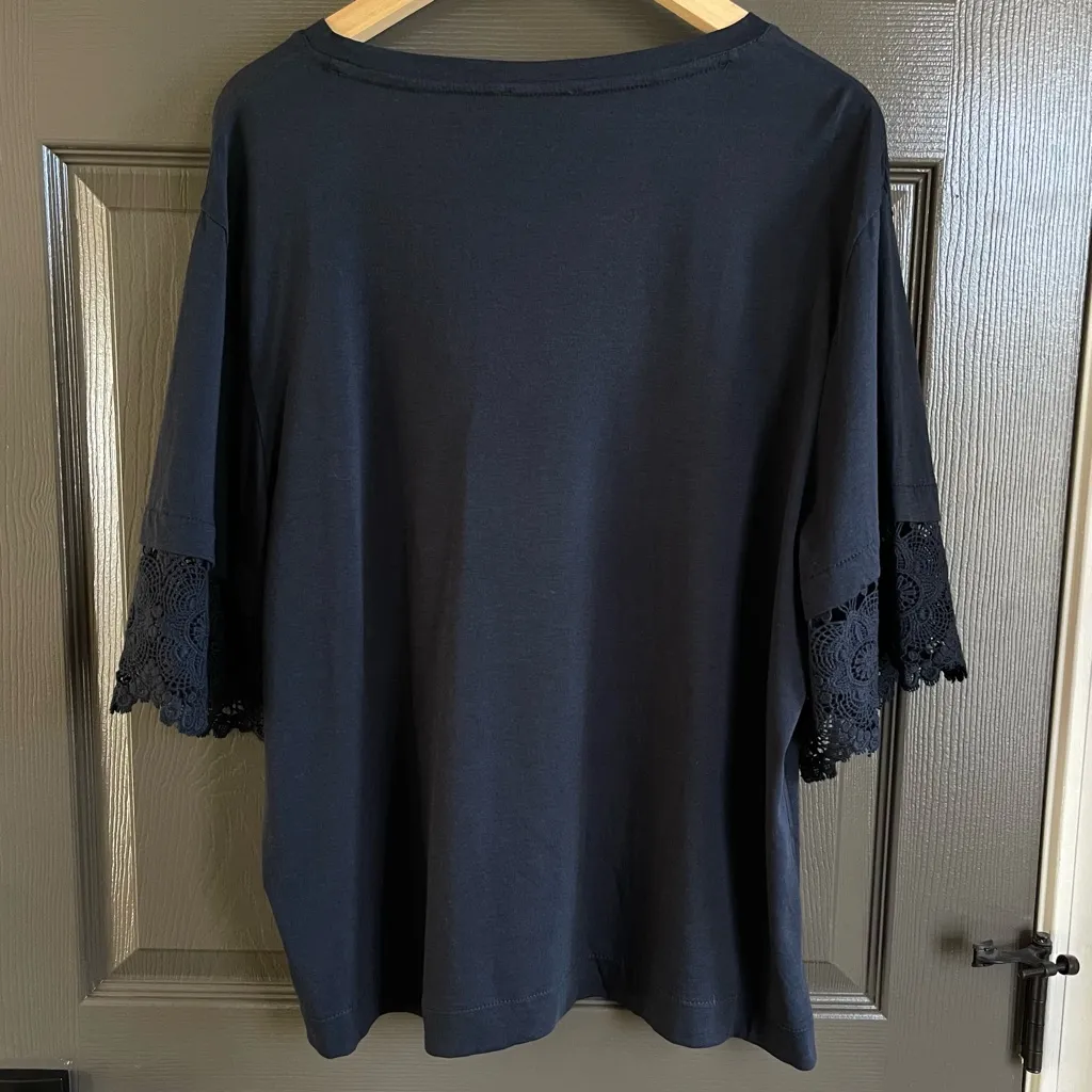 NWT J. Crew Navy Blue Crochet Trim Short Sleeve Top - XXL - Image 4