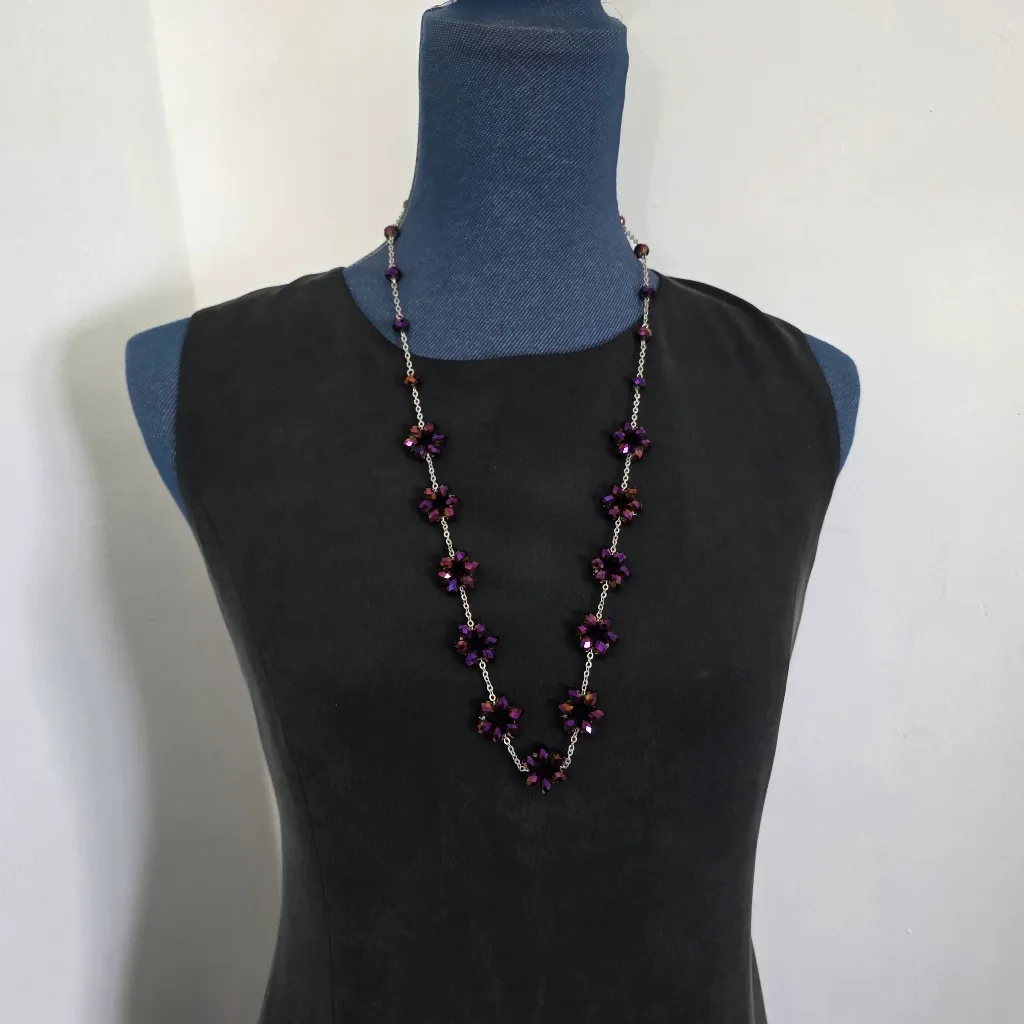 Faceted AB Purple Crystal Bead Flower Necklace Bracelet Earrings Set - Image 5
