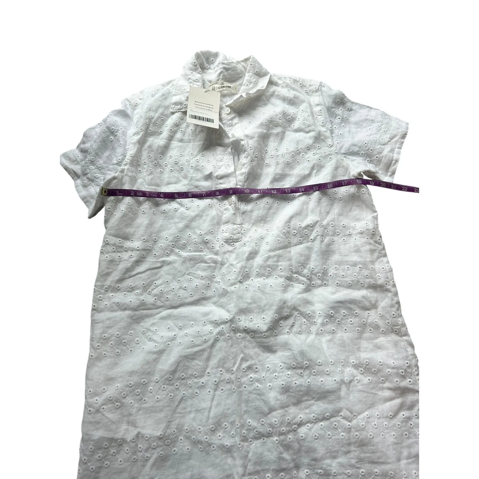 EVERLANE White Eyelet Embroidered Shirt Dress Collared Short Sleeve Size S NWT - Image 5