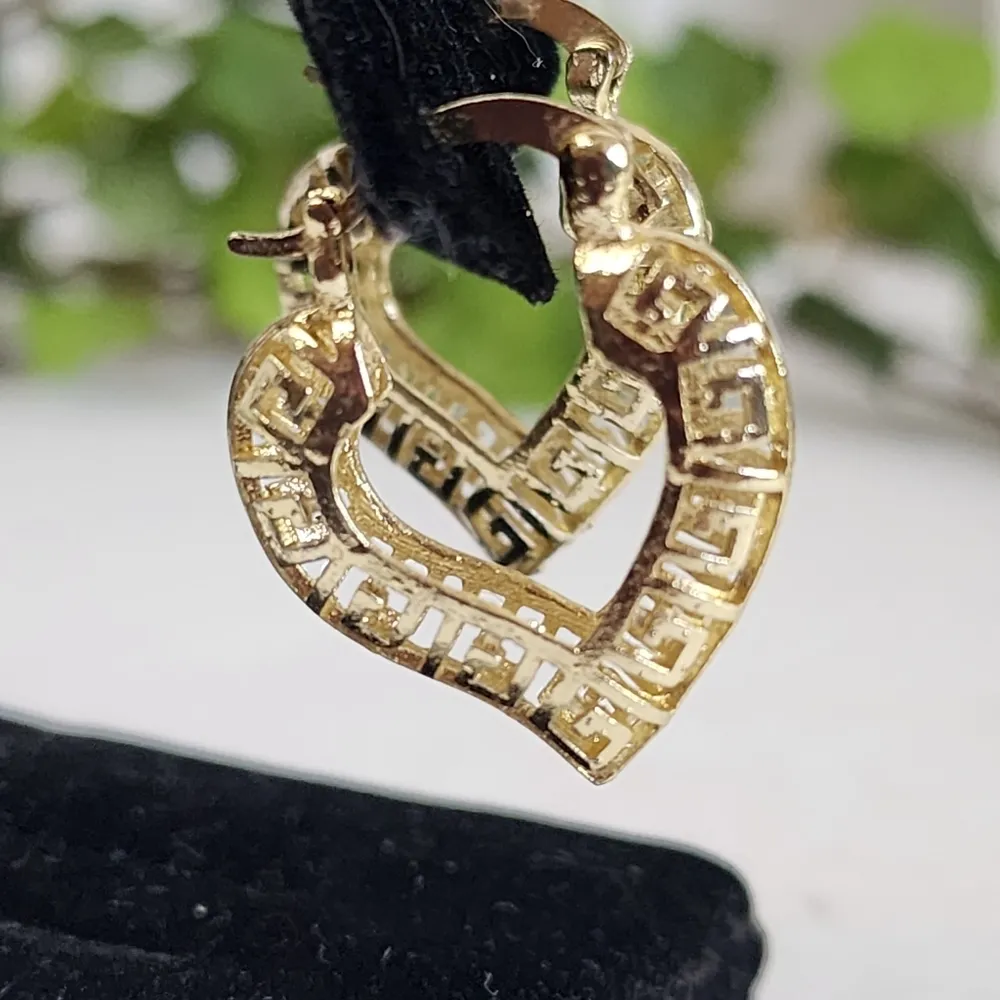 Gold Greek Key Heart Shaped Hoop Earrings - Image 3