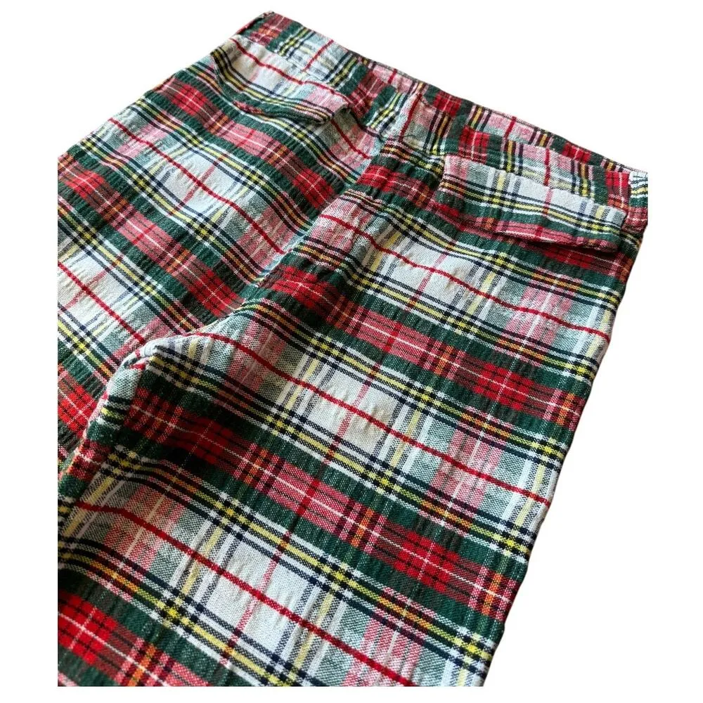 Vintage Handmade Red, Green Plaid high rise wide leg cuffed pants size medium - Image 2