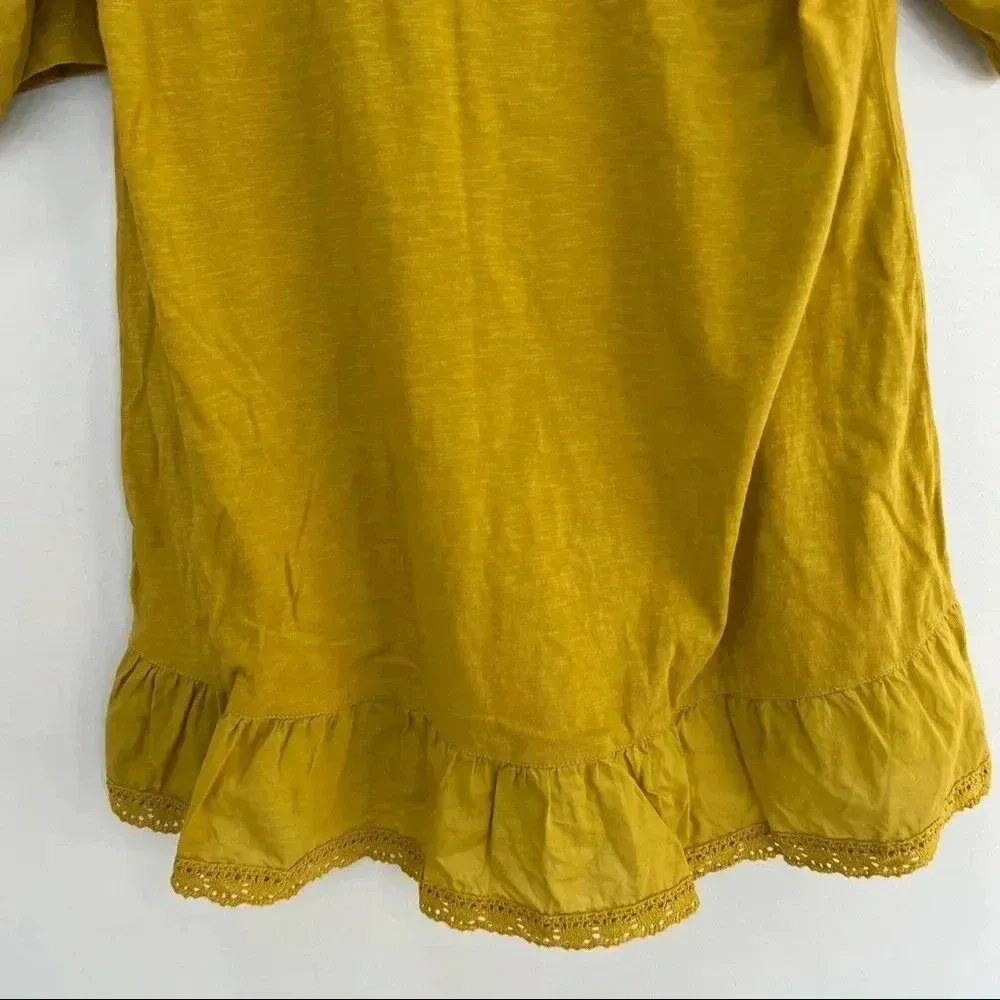 LOGO Lori Goldstein Womens Cotton Slub Top Embroidered Meshsize Golden - Image 4