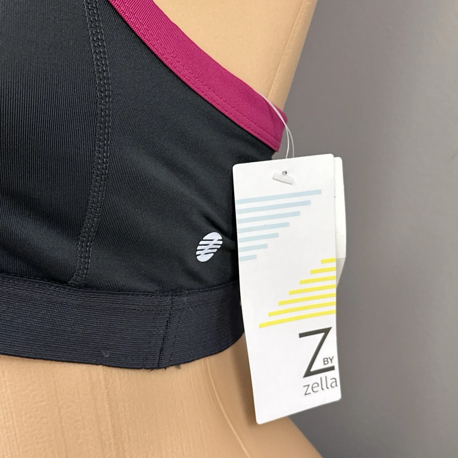 New Z By Zella Zenobia Sports Bra Size Medium Grey Ebony Pink Wire Free Unlined - Image 3