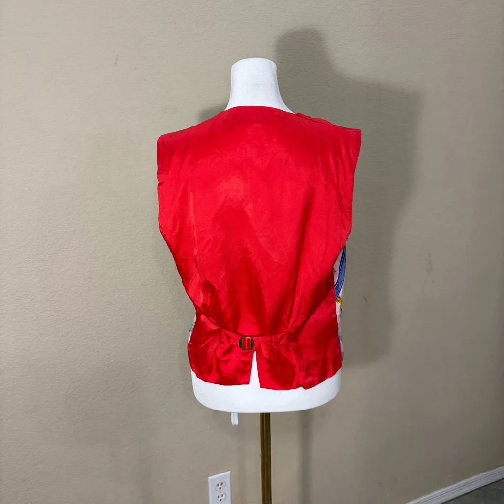 Vtg Jerri Sherman 100% SILK Flora Peacock Bohemian Vest Sz 10 Boho Retro Funky Red - Image 4