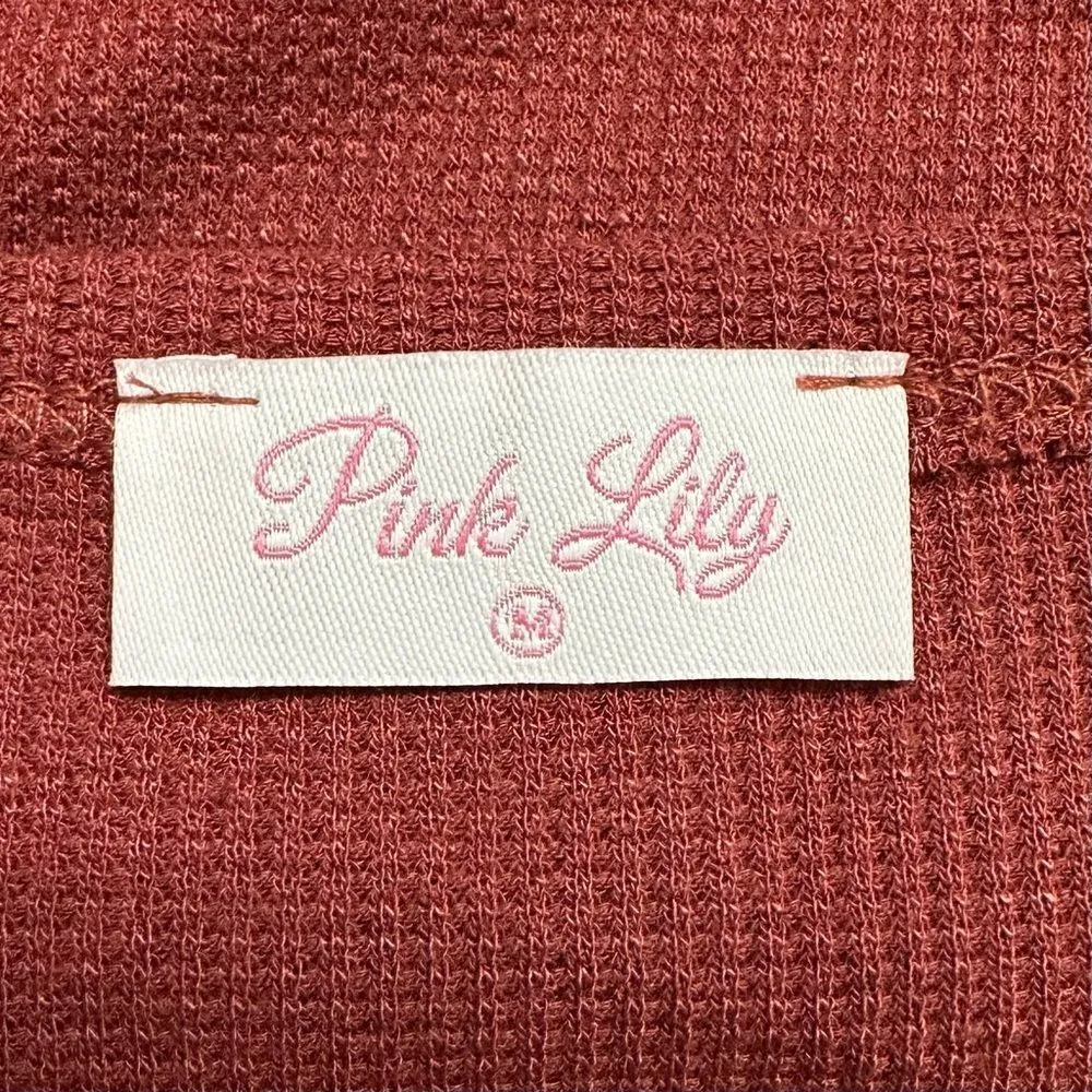 Pink Lily Burgundy Waffle Knit Tiered Ruffle Skirt Long Sleeves Dress - Image 9