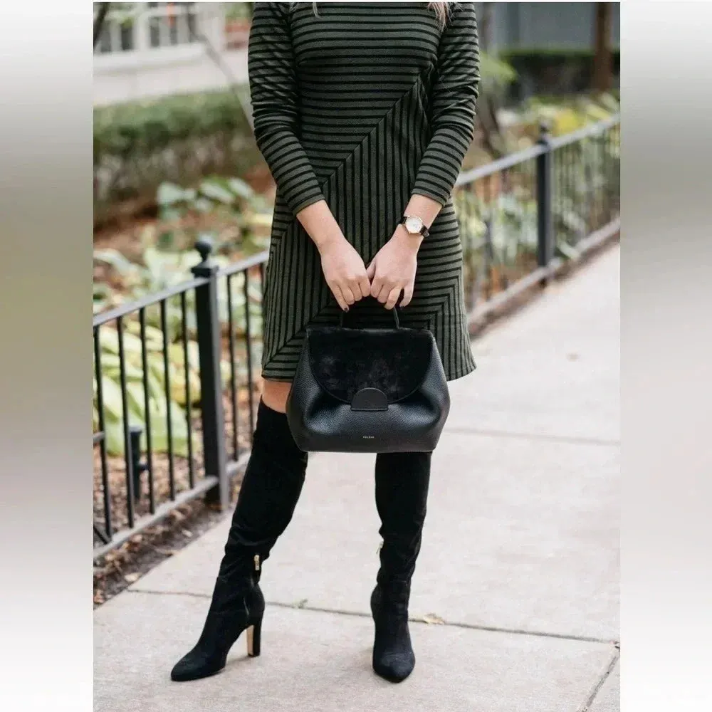 Anthropologie Hutch Olive Green & Black Stripe Structured Knitwork Dress Size XS - Image 6