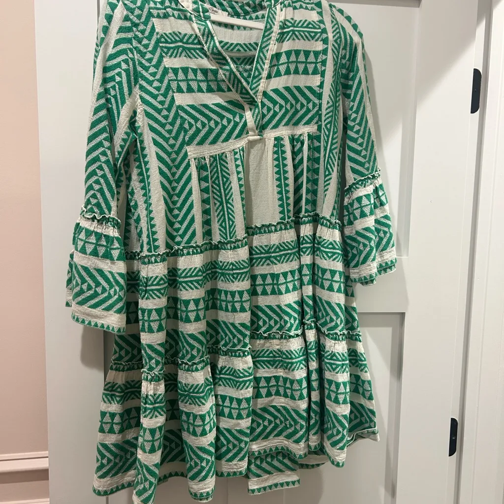 Anthropology Devotion Twins Ella Green and Off white knee length Dress Size M - Image 3