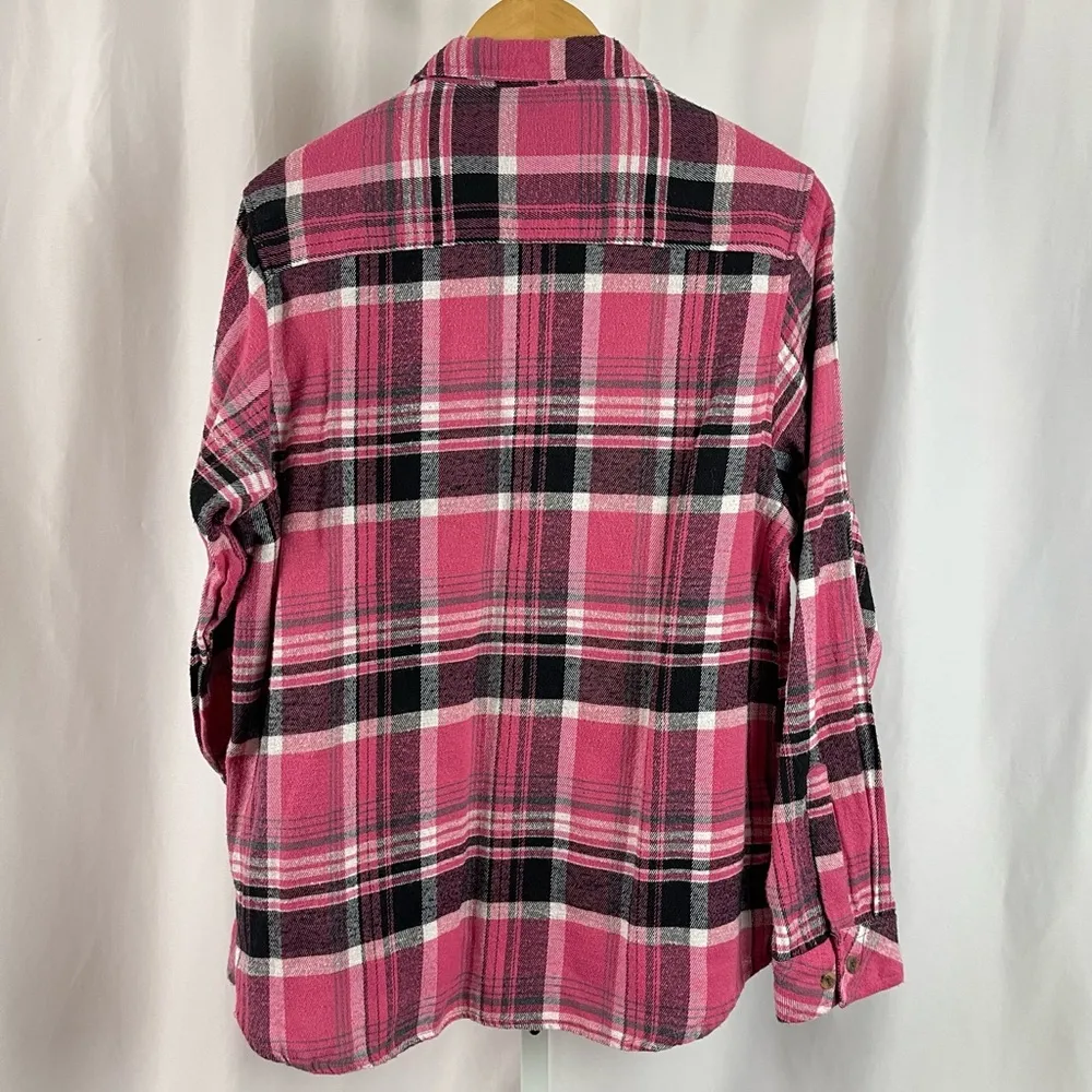 Cascade Casual Wear Large Flannel Plaid Shacket Button Up Barn Chore Farm Winter Pink - Image 2