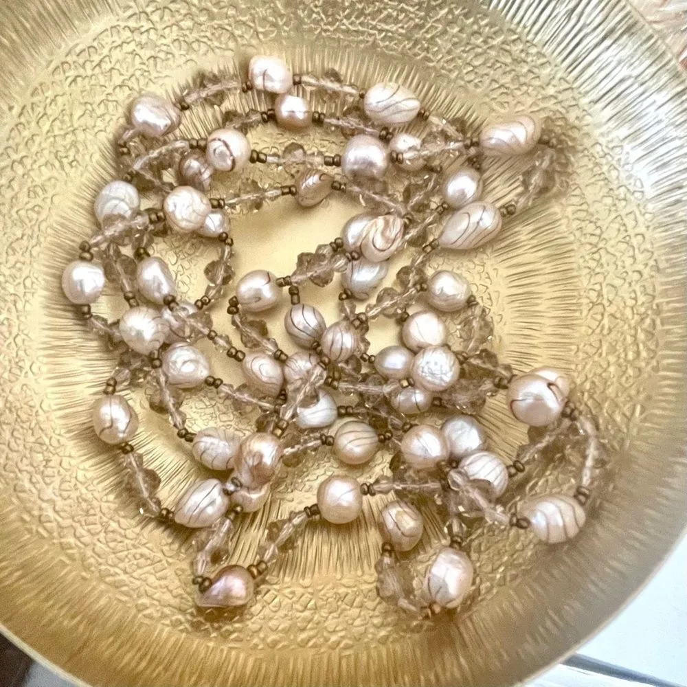 Pearl crystal bead extra long necklace - Image 2