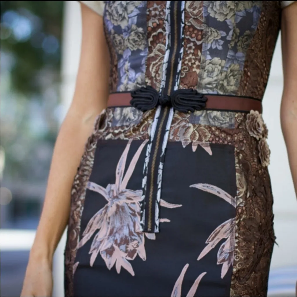 Beguile by Byron Lars Embroidered Brocade Dress Sz 4 petite Anthropologie Brown - Image 3