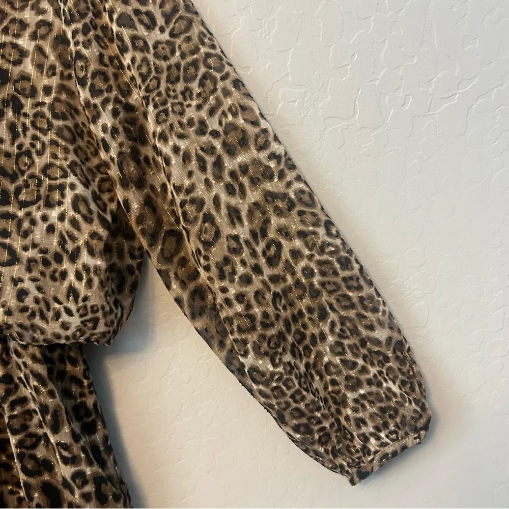 White House Black Market leopard animal print long sleeve blouson dress size 14 - Image 10