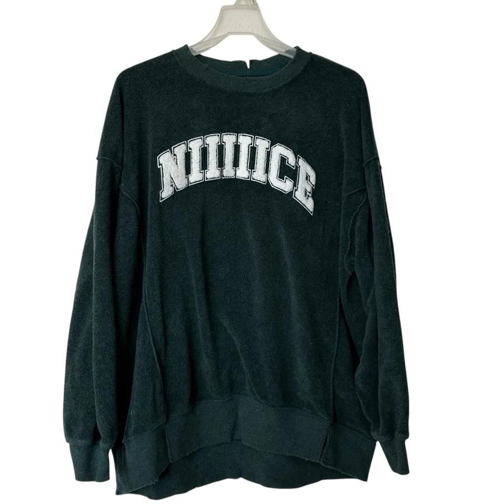 Aerie The Chill Cozy Terry Cloth NIlICE Oversized Slouchy Sweatshirt Green S - Image 2