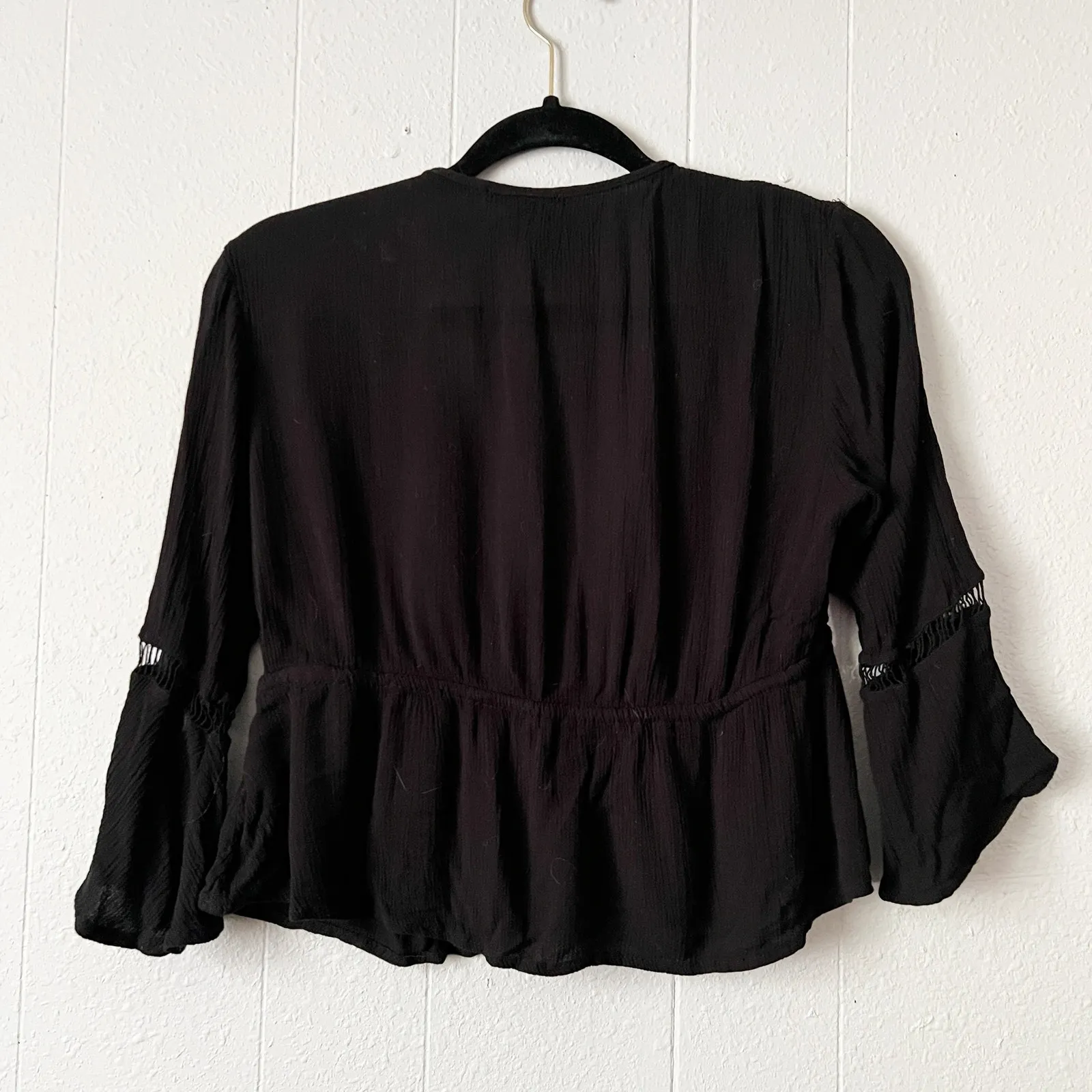 Ambiance Top Womens XS Flared Sleeve Cropped Witchy Goth Boho Dark Fairy Y2K Black - Image 6