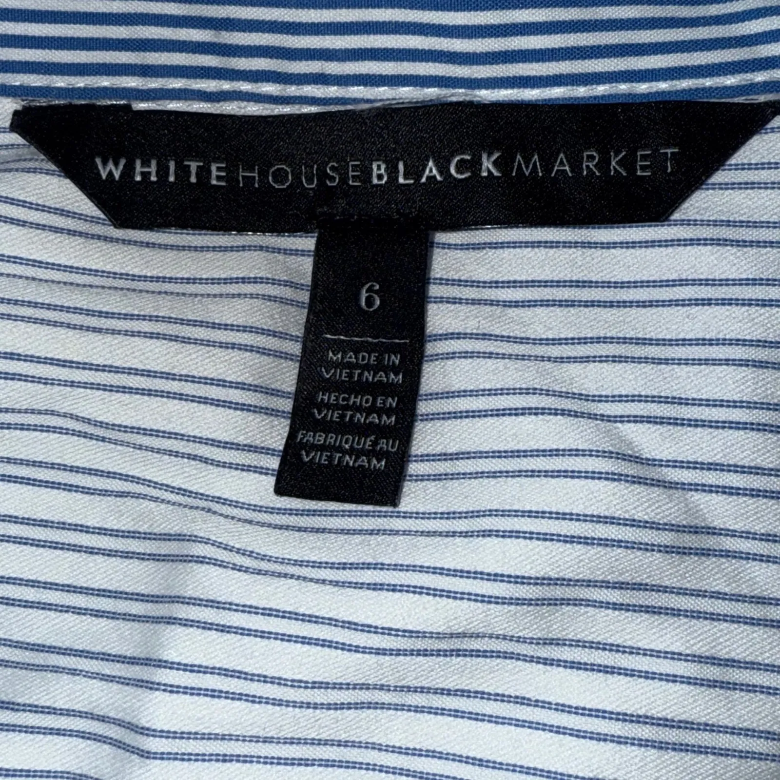 WHITE HOUSE BLACK MARKET Blue and White Striped Button Up Bell Sleeve Blouse 6 - Image 7