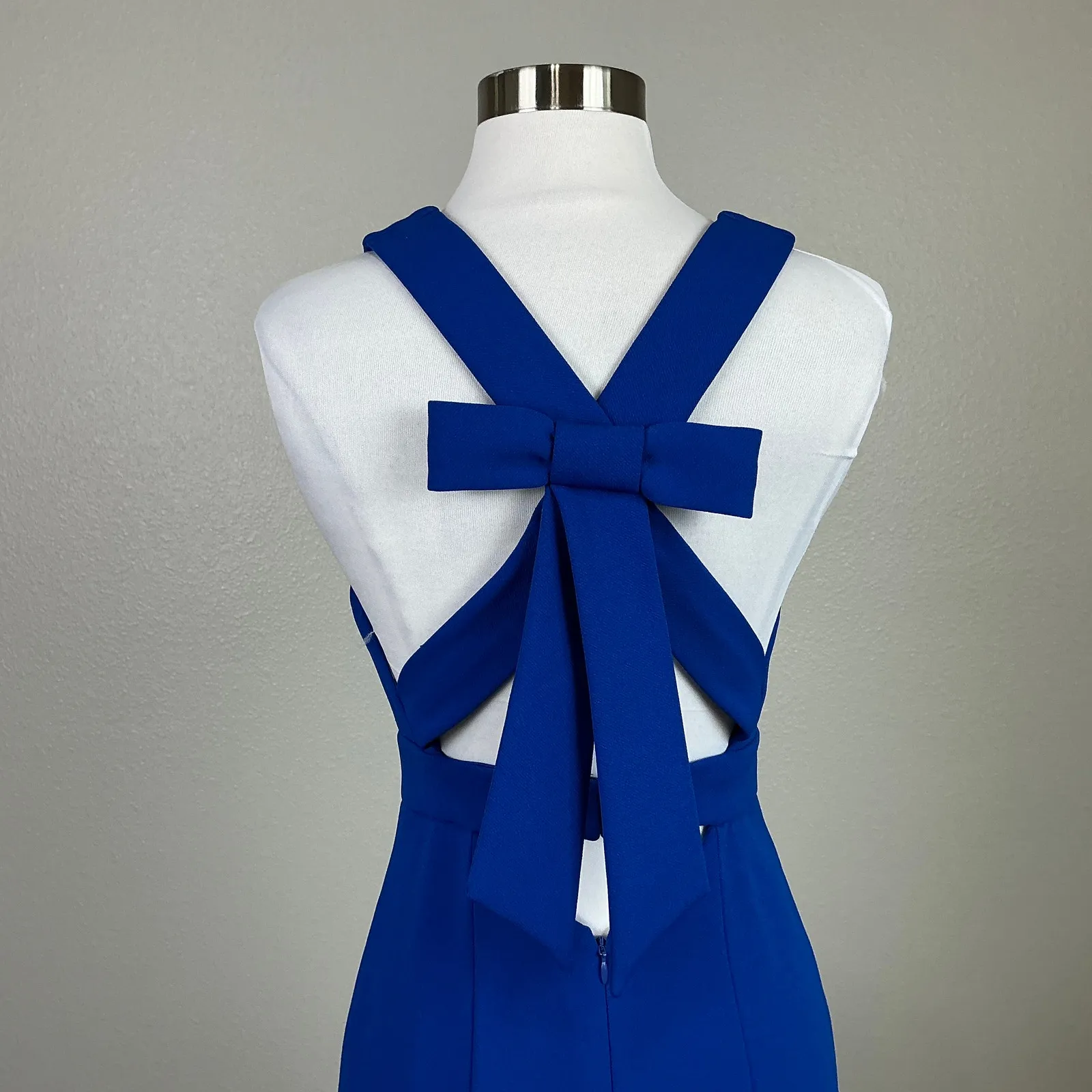 Backless A-Line V-Neck Bow Accent Evening Gown Blue Size 0 Long Formal Dress - Image 8