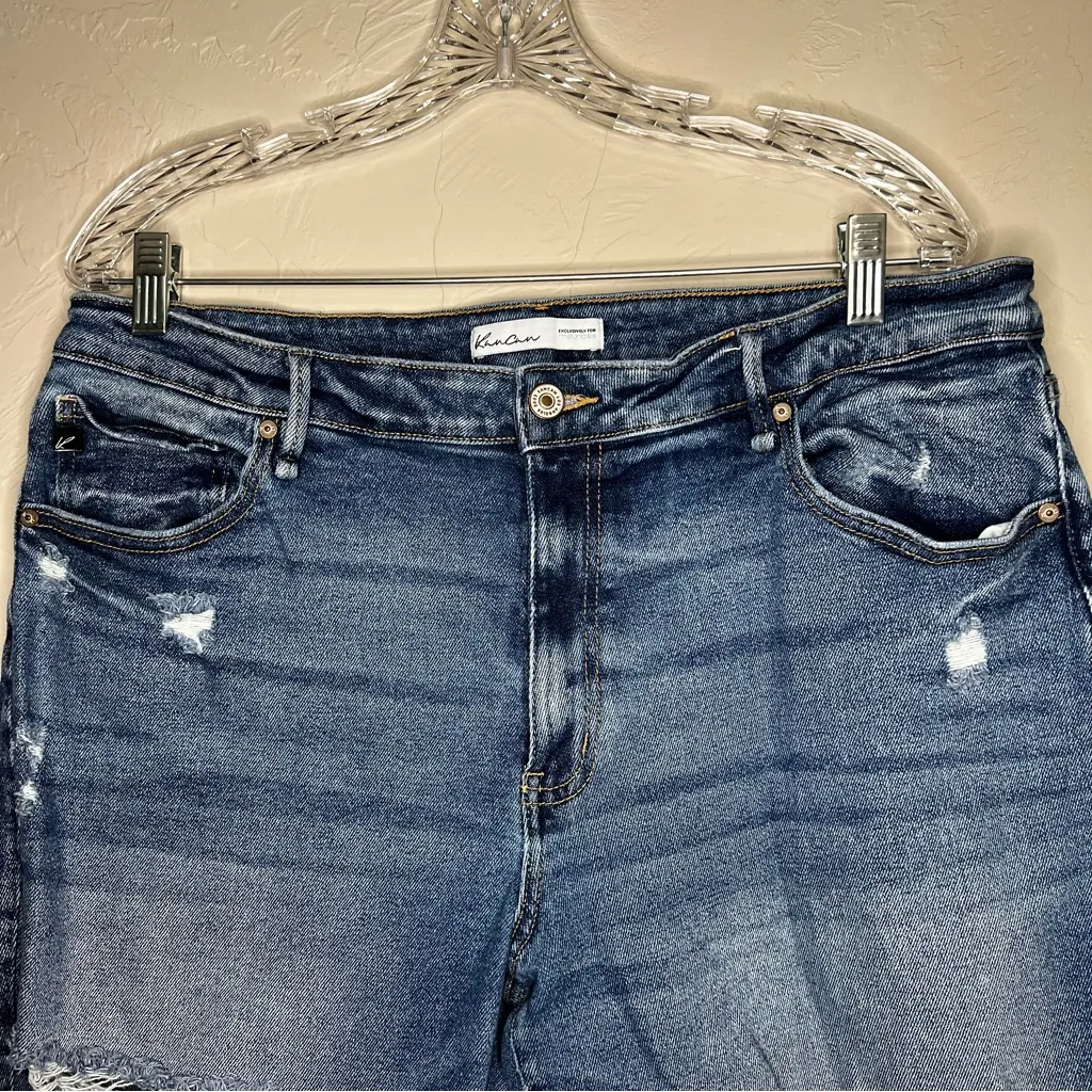 KanCan High Rise Straight Distressed Raw Hem Crop Denim Jeans Blue Size 32 - Image 3