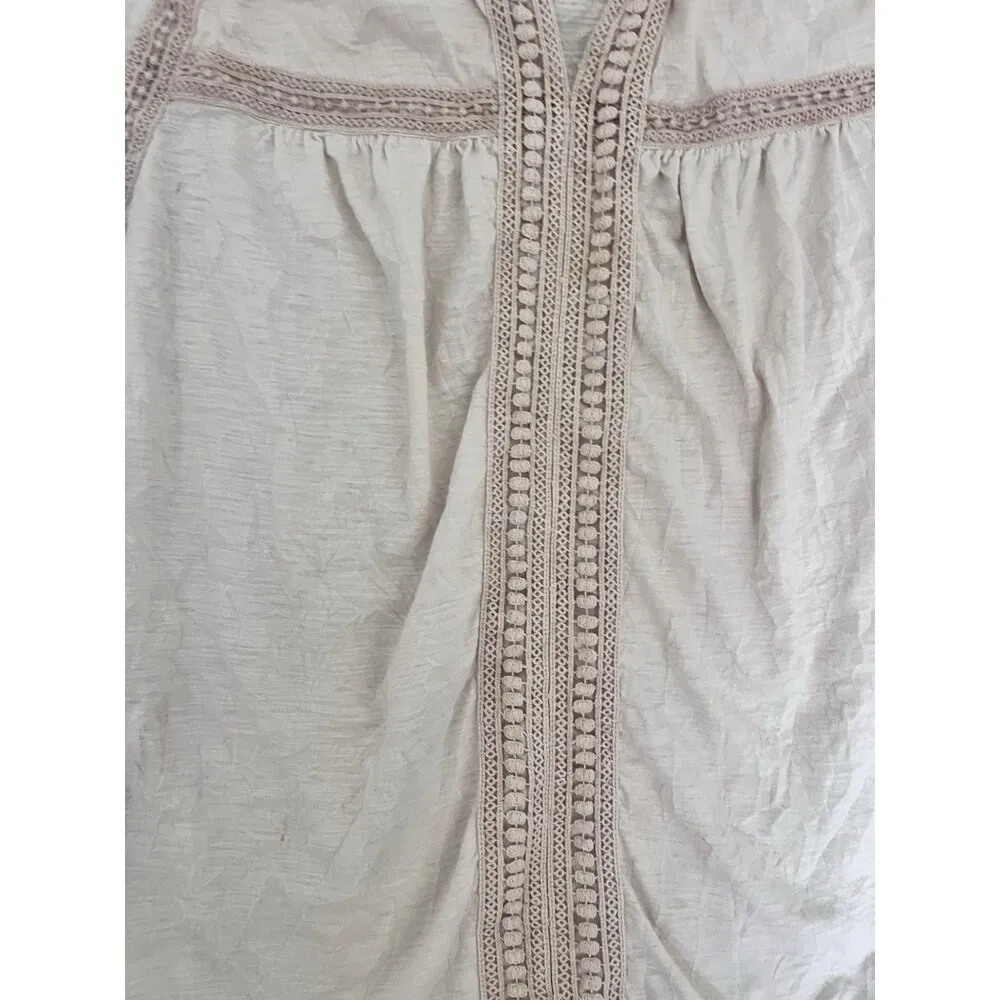 Sundance Catalog Beige Blouse Top Womens L Lace Boho Casual Beach Vacation Tan Size L - Image 2