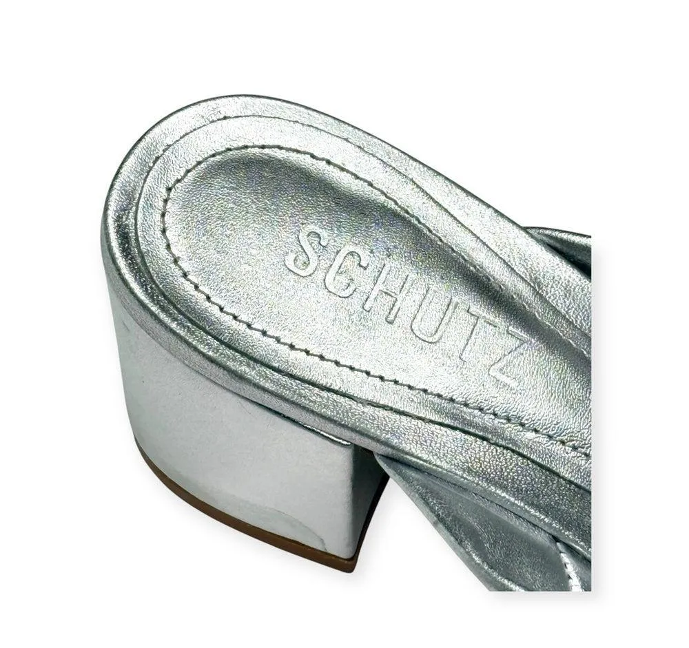Schutz x Anthropologie ༄ Mindy Mid Block Heels ༄ Metallic Silver Leather ༄ 6.5M - Image 13
