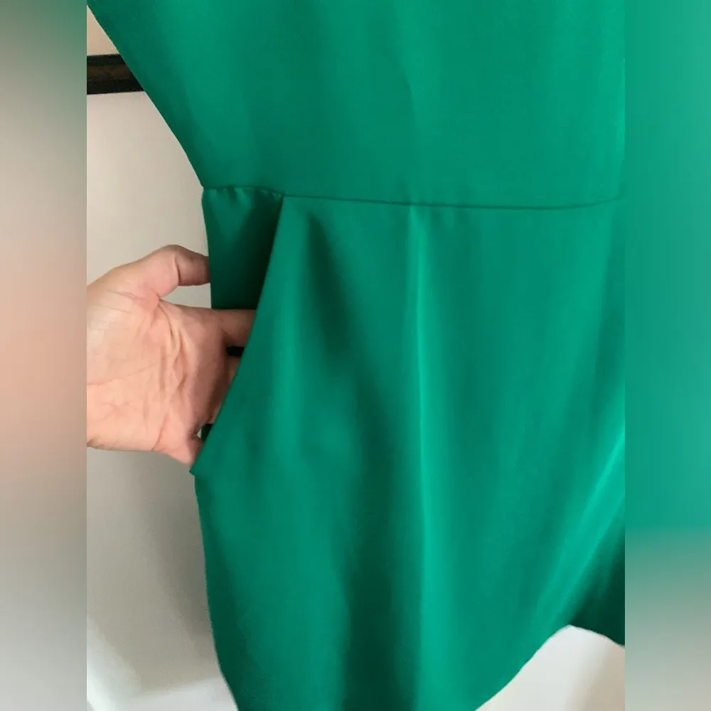 Nicole Miller Soft Kelly Green Shift Dress Cap Sleeves Sz 10 w/Pockets - Image 4