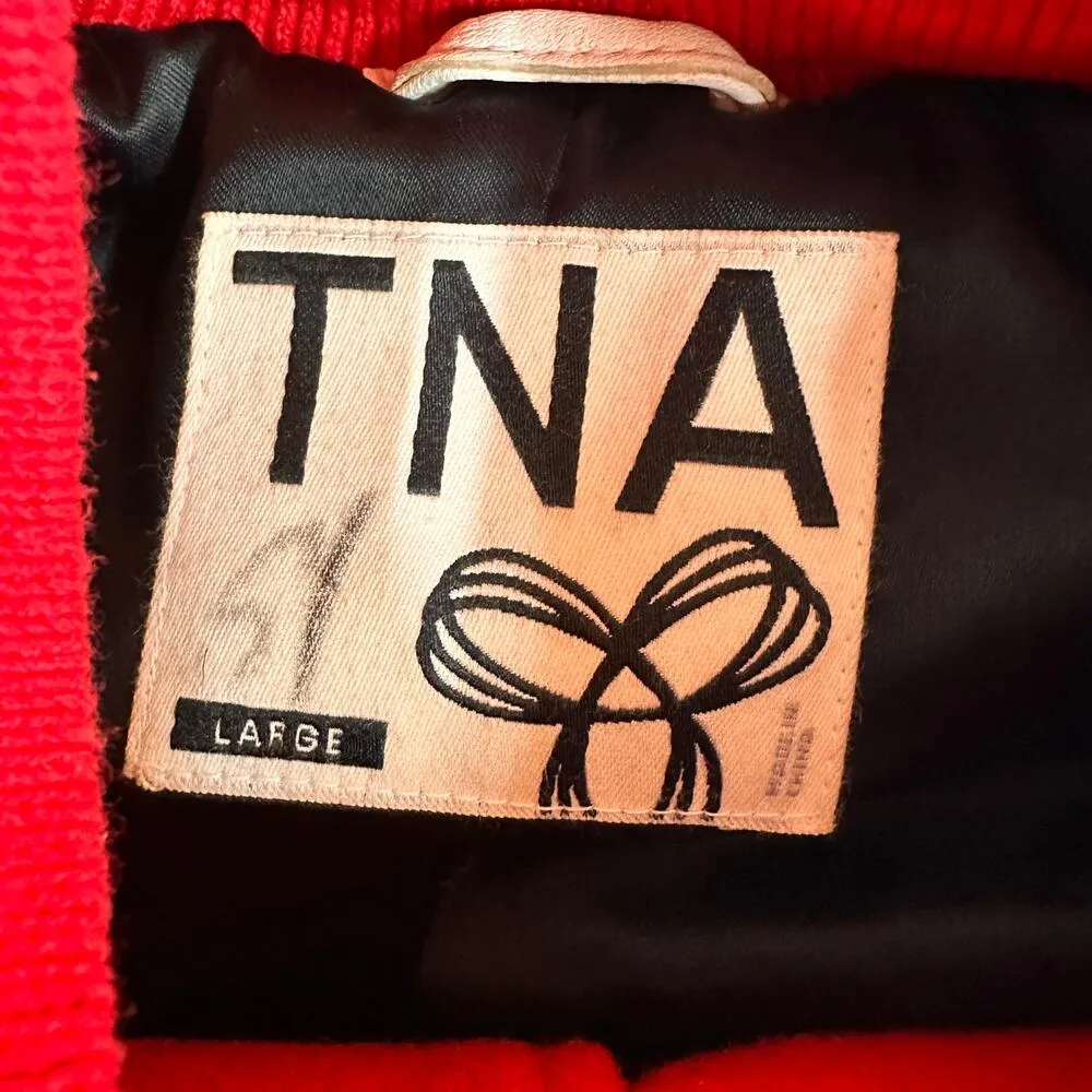 TNA Aritzia Women's Varsity Bomber Spee Wool Letterman Jacket Size Large Red - Image 7