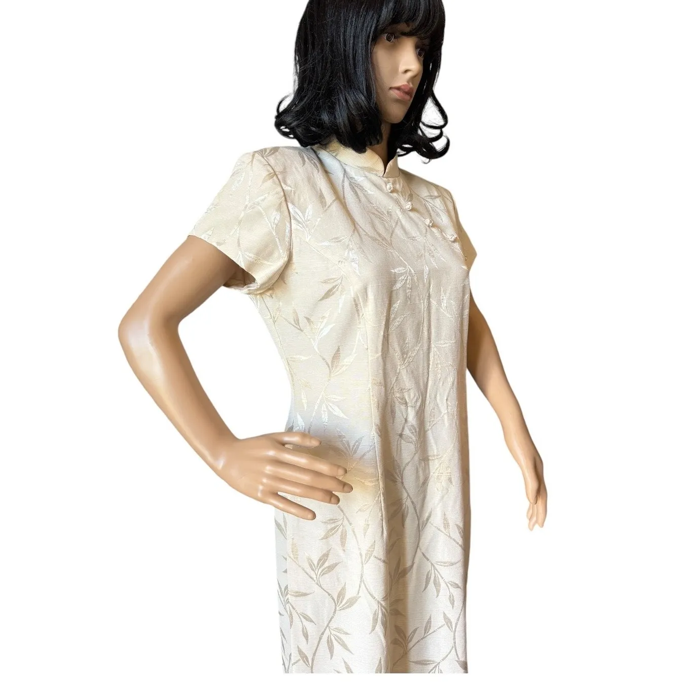 NWT 1990s J.R. Nites Jacquard Qipao Sheath Dress Ivory Floral Petites 10 NWT Size 10P - Image 9