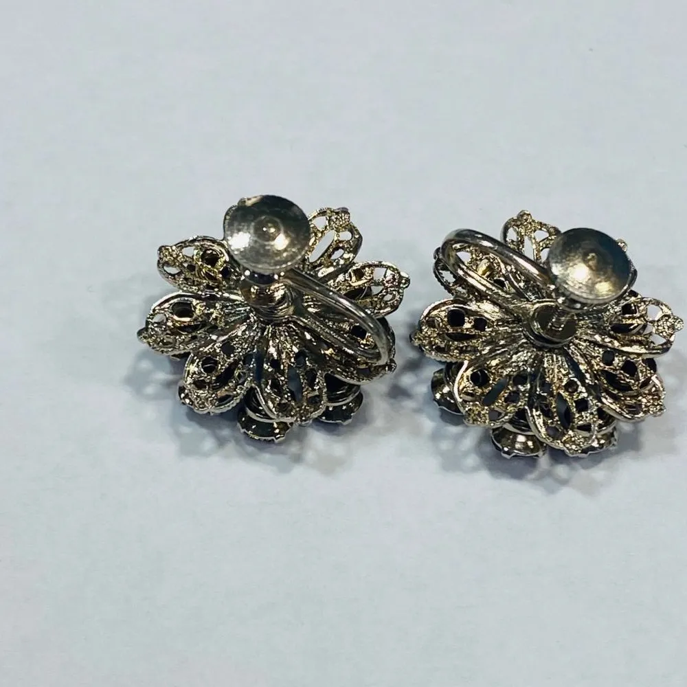 Clip On Earrings Shade of Purple Amythest Color Screw Back Vintage Flower Shape - Image 7