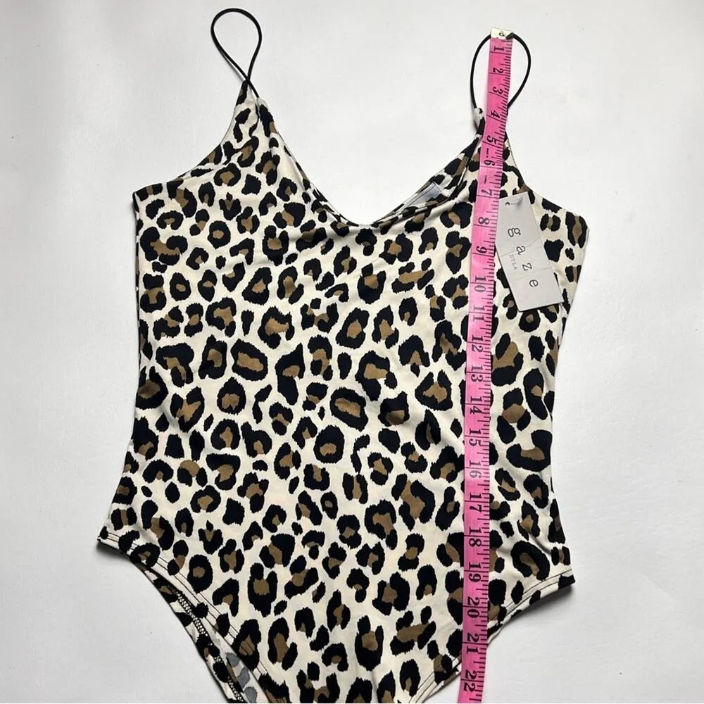 GAZE DTLA Women’s Animal Print Thin Strap Non Adjustable Strap Bodysuit Sz S Brown - Image 2