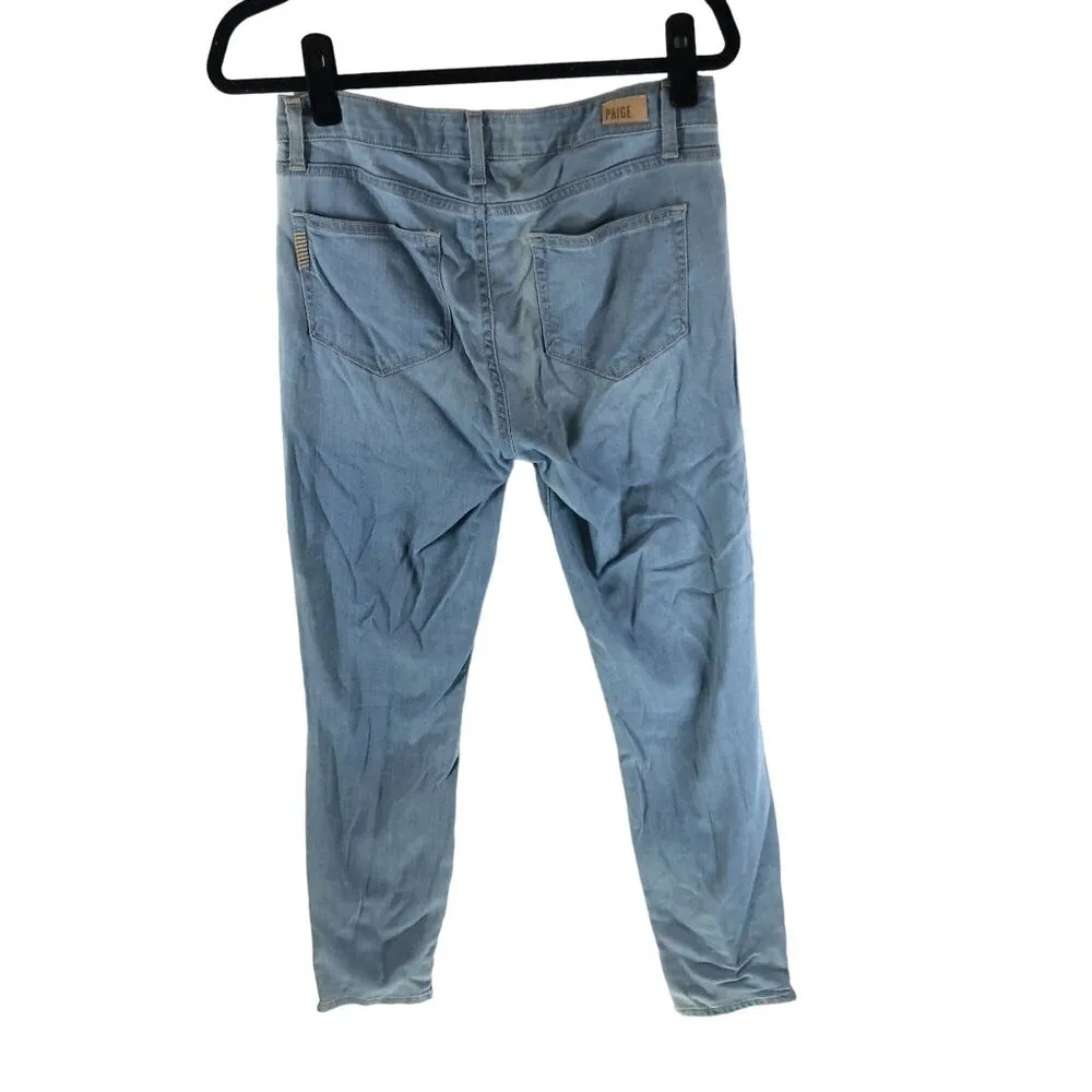 Paige Verdugo Crop Zip Jeans Light Blue Denim Blend With Ankle Zippers Size 28 - Image 2