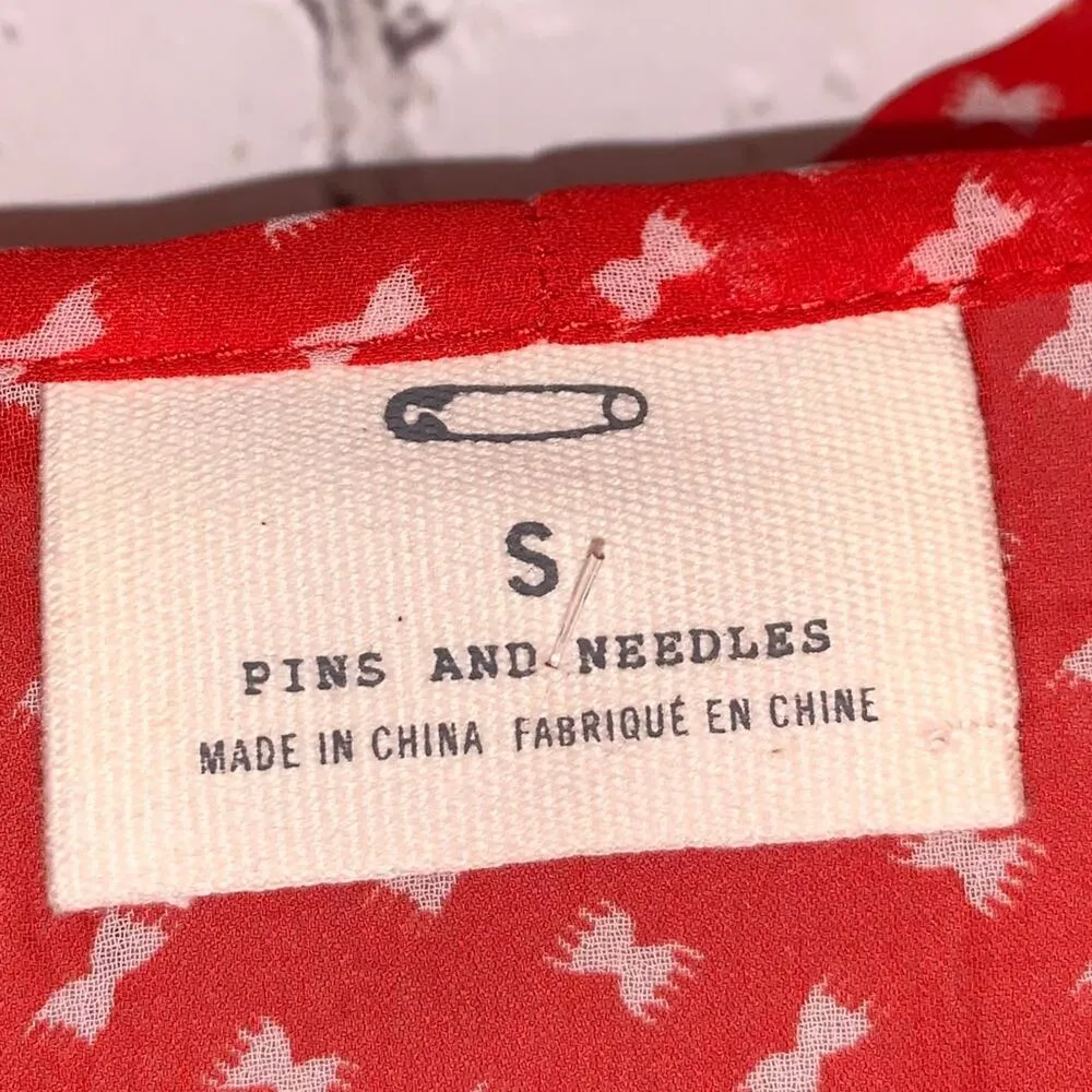 Pins & Needles Red & Cream Sheer Bow Front Blouse - Image 3