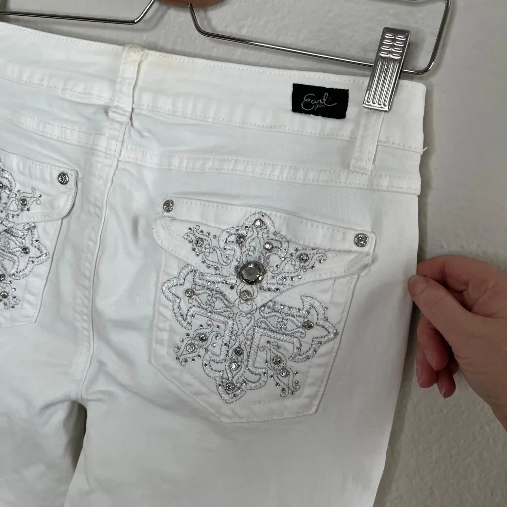 Earl Jeans Womens White Embellished Back Pocket Denim Slim Boot Jeans Size 8 - Image 7