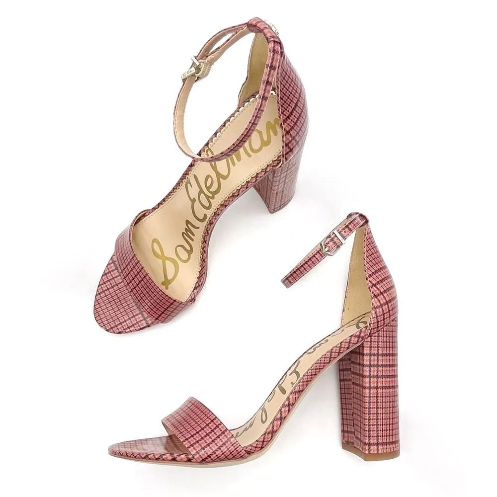 Sam Edelman Yaro Block Heel Ankle Strap Sandal Warm Pink Plaid Women’s Size 8.5 - Image 5