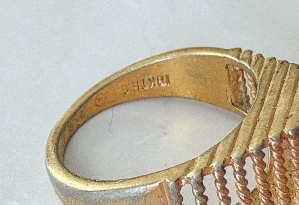 Vintage 18K GE Gold Plated Tigers Eye Cocktail Statement Ring Size 7 - Image 6