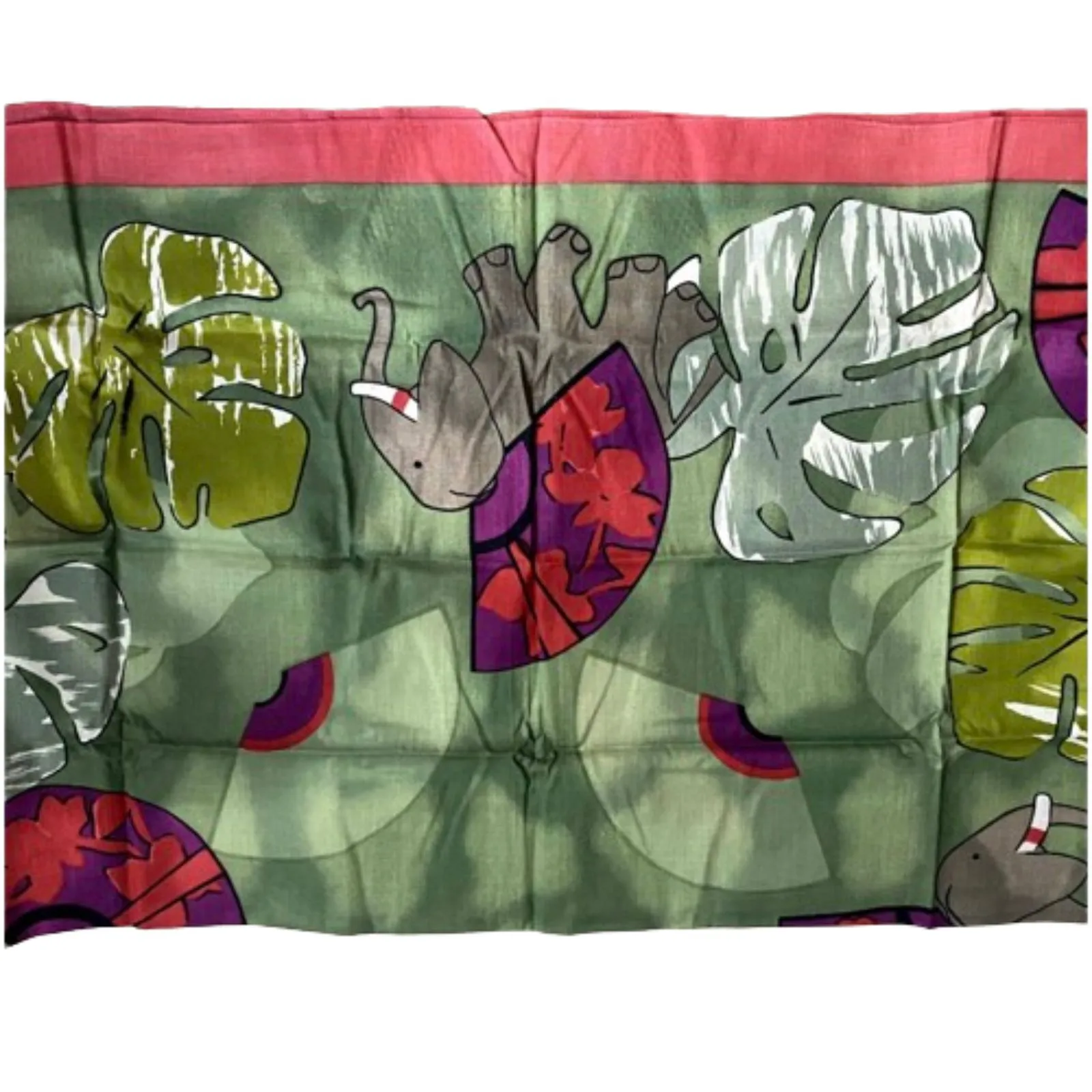 Oriental Gifts Bangkok Elephant Square Scarf‎ Green Pink Lightweight Spring - Image 2