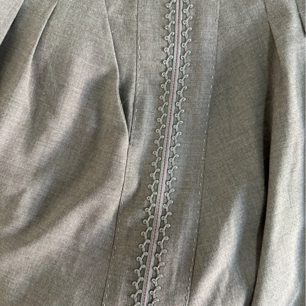 Elie Tahari Pleated Embroidered Wool A Line Skirt Size 10 Light Brown - Image 6