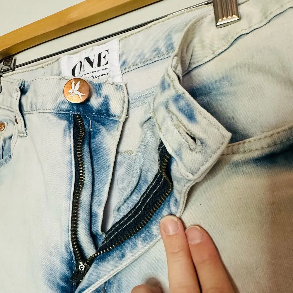 ONE TEASPOON Ultra Light Wash Low Waist Drop Crotch Skinny Leg Jeans Size 22 - Image 7