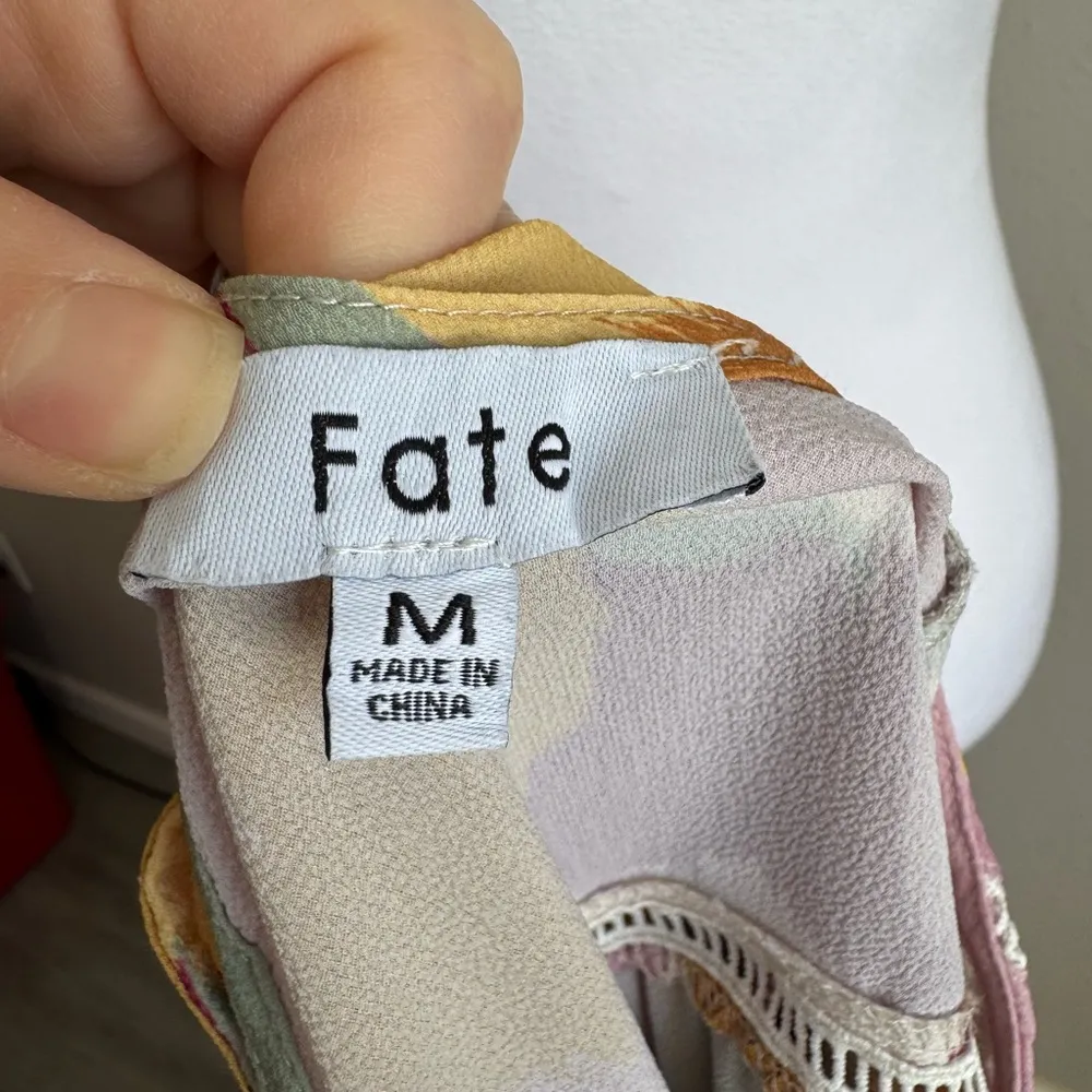 Fate Pink Yellow Print Bishop Sleeve Blouse Women’s M Preppy Workwear Business - Image 7