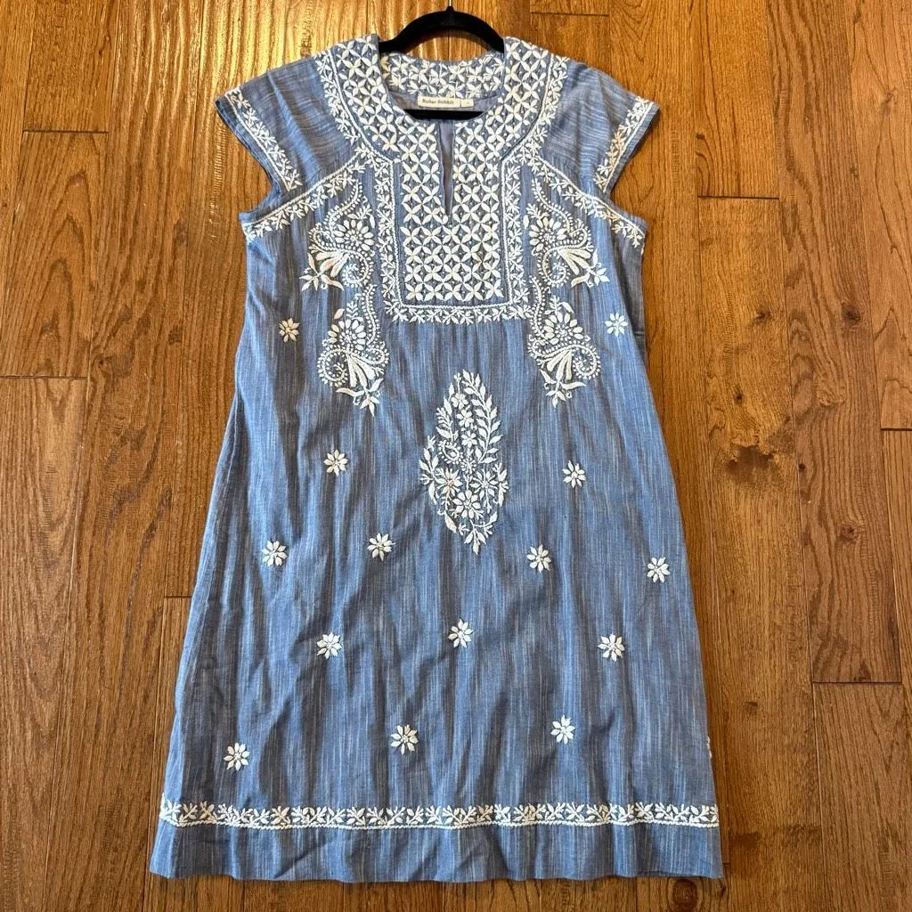 Roller Rabbit Faith embroidered denim shift dress size small - Image 9