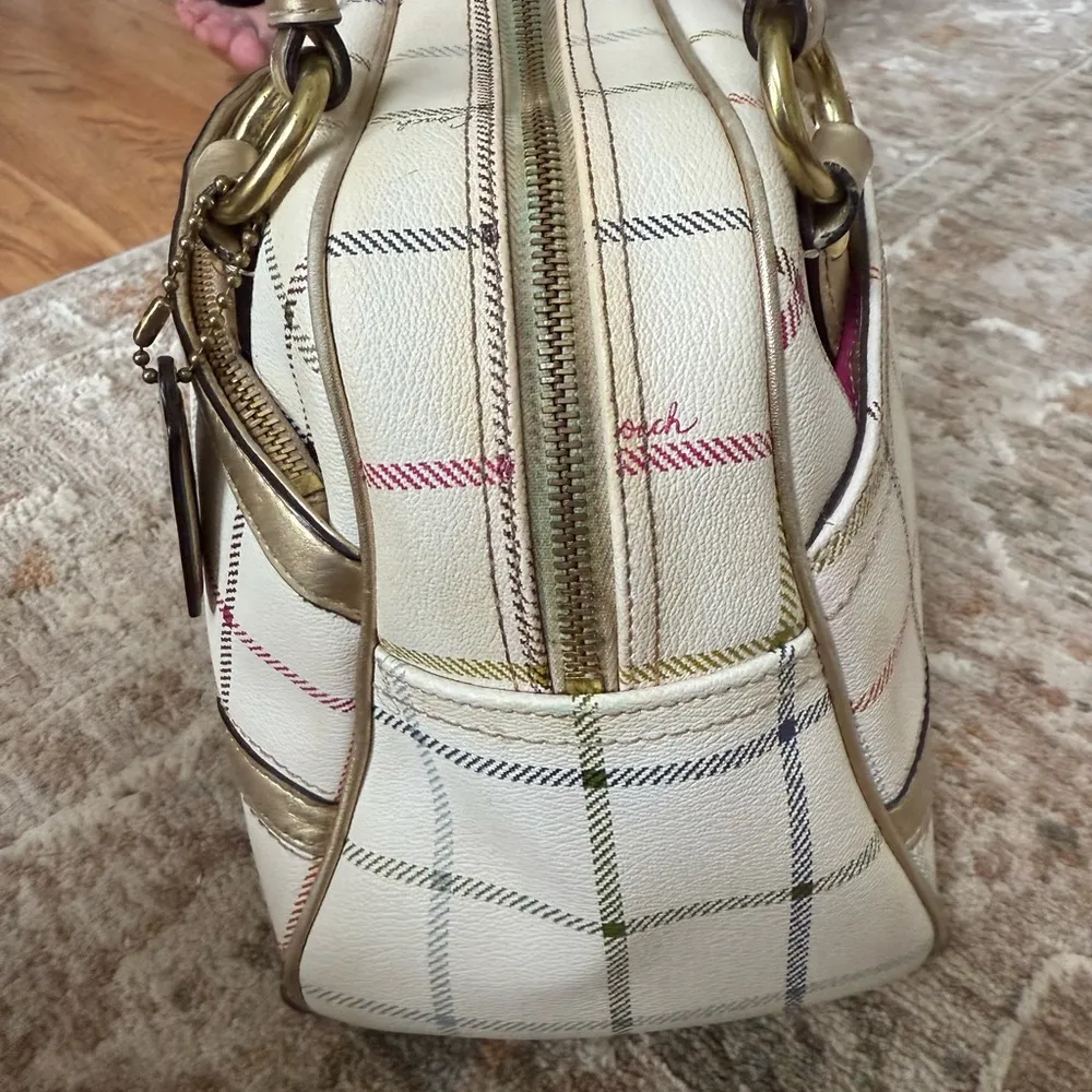 Plaid Coach Handbag - Cream and Gold - Image 4