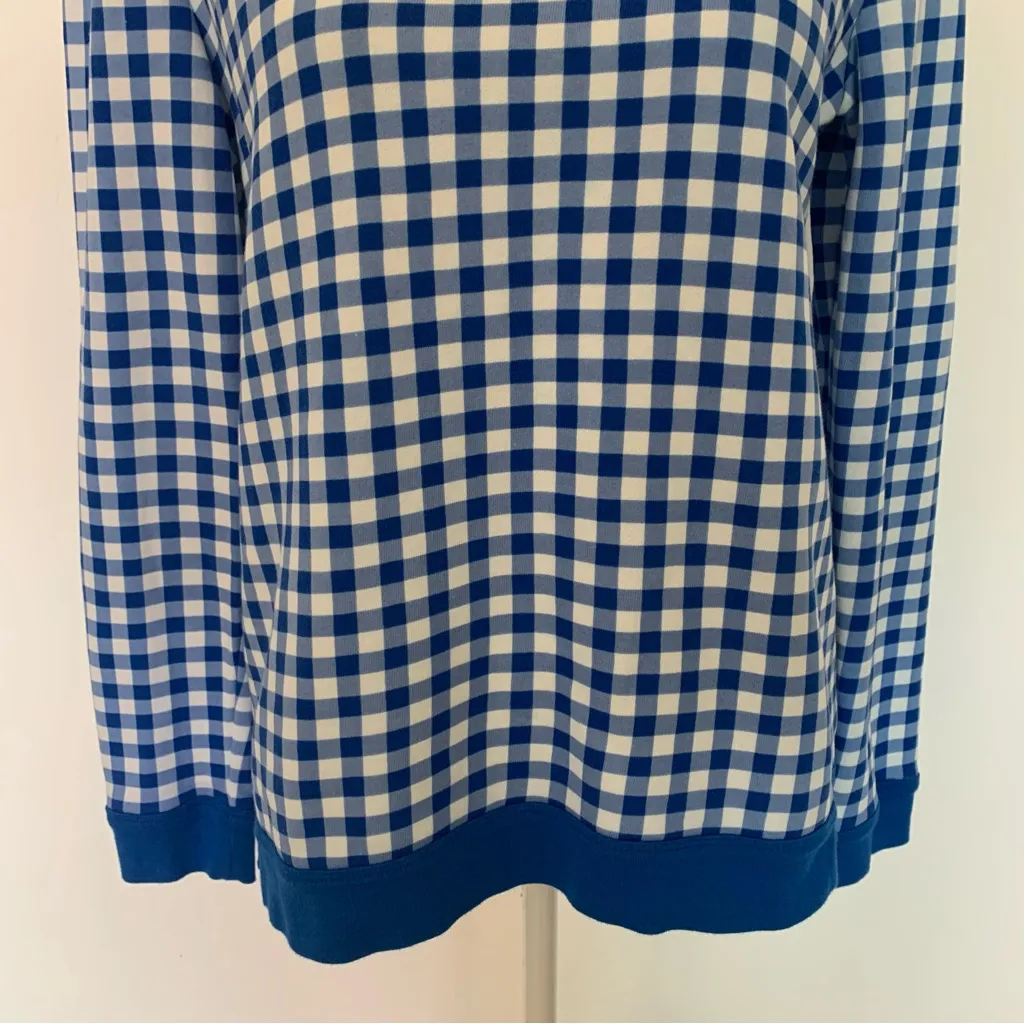 EUC Talbots Port Blue Gingham Print Crew Neck Sweatshirt Size S - Image 4