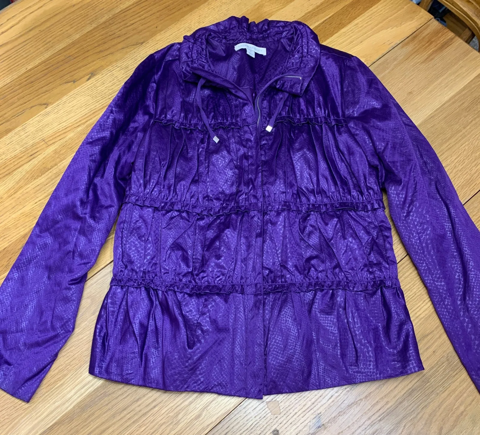 Laura Ashley Jacket Womens Size Medium Purple Metallic Snake Print Ruffle Tiered - Image 1