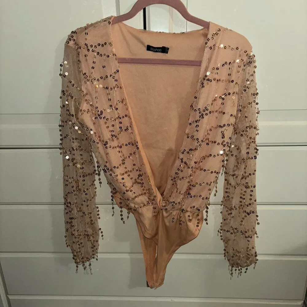 Boohoo ADELIA SEQUIN WRAP BODYSUIT - Image 2